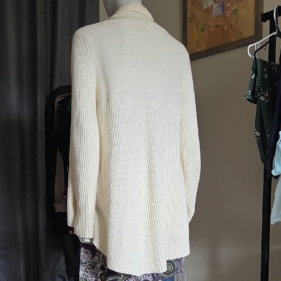 Guess Cream Rib Knit Open-Front Cardigan w Waterfall Cocoon Hem - Picture 2 of 7